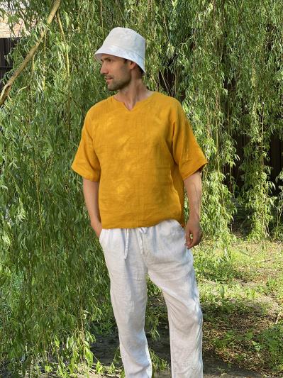 

Льняная мужская футболка горчичная M - linen island - linen island