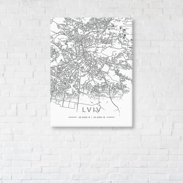 

Картина на холсте IBR Lviv White Map 50x100 см