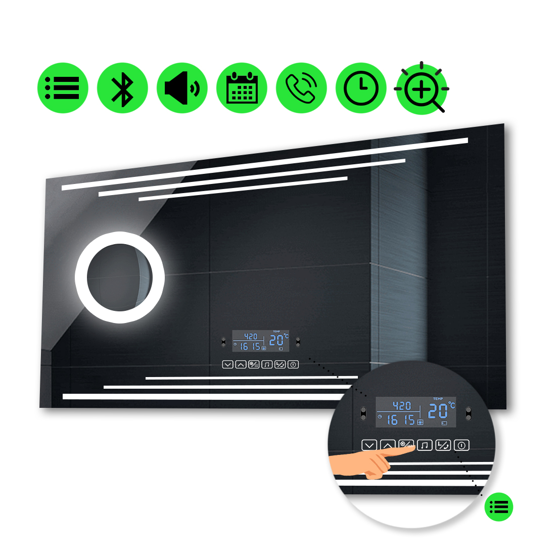 

LED-зеркало 80x70см, с Smart-блоком и линзой с подсветкой, модель Francisca (Franciscag62)