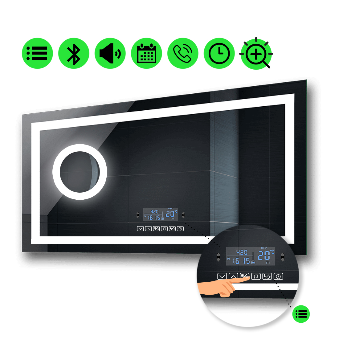 

LED-зеркало 100x80см, с Smart-блоком и линзой с подсветкой, модель Karnet (karnetg172)