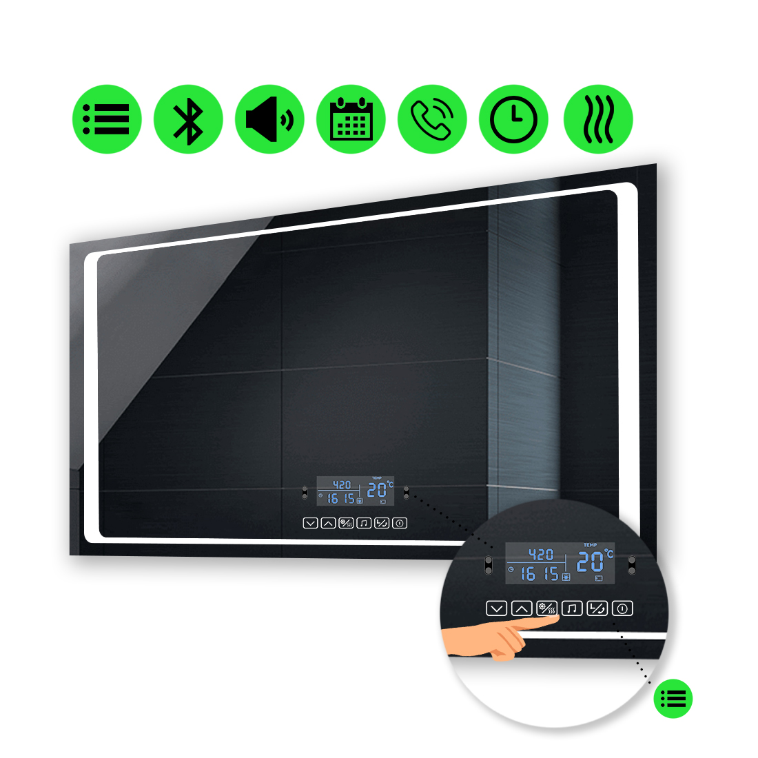

LED-зеркало 100x60см, с Smart-блоком и подогревом, модель Emma (Emmag127)