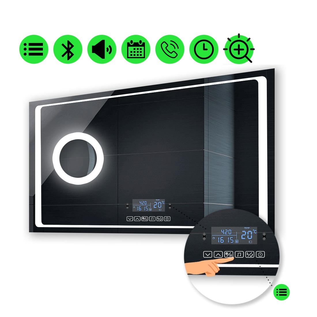 

LED-зеркало 100x60см, с Smart-блоком и линзой с подсветкой, модель Emma (Emmag128)