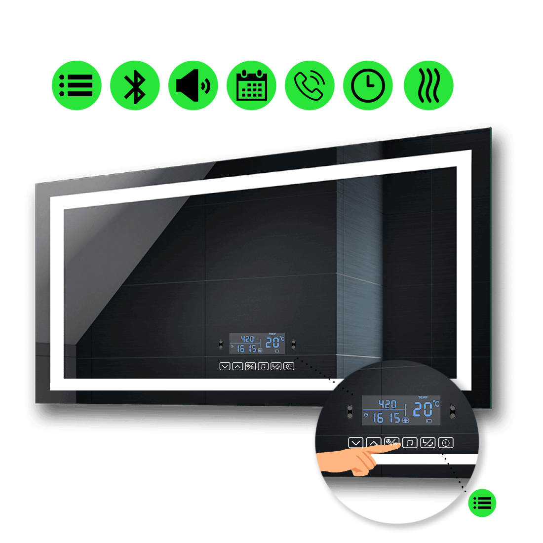 

LED-зеркало 110x70см, с Smart-блоком и подогревом, модель Karnet (karnetg193)