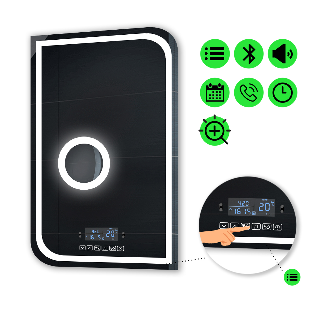 

LED-зеркало 60x70см, с Smart-блоком и линзой с подсветкой, модель Noemi