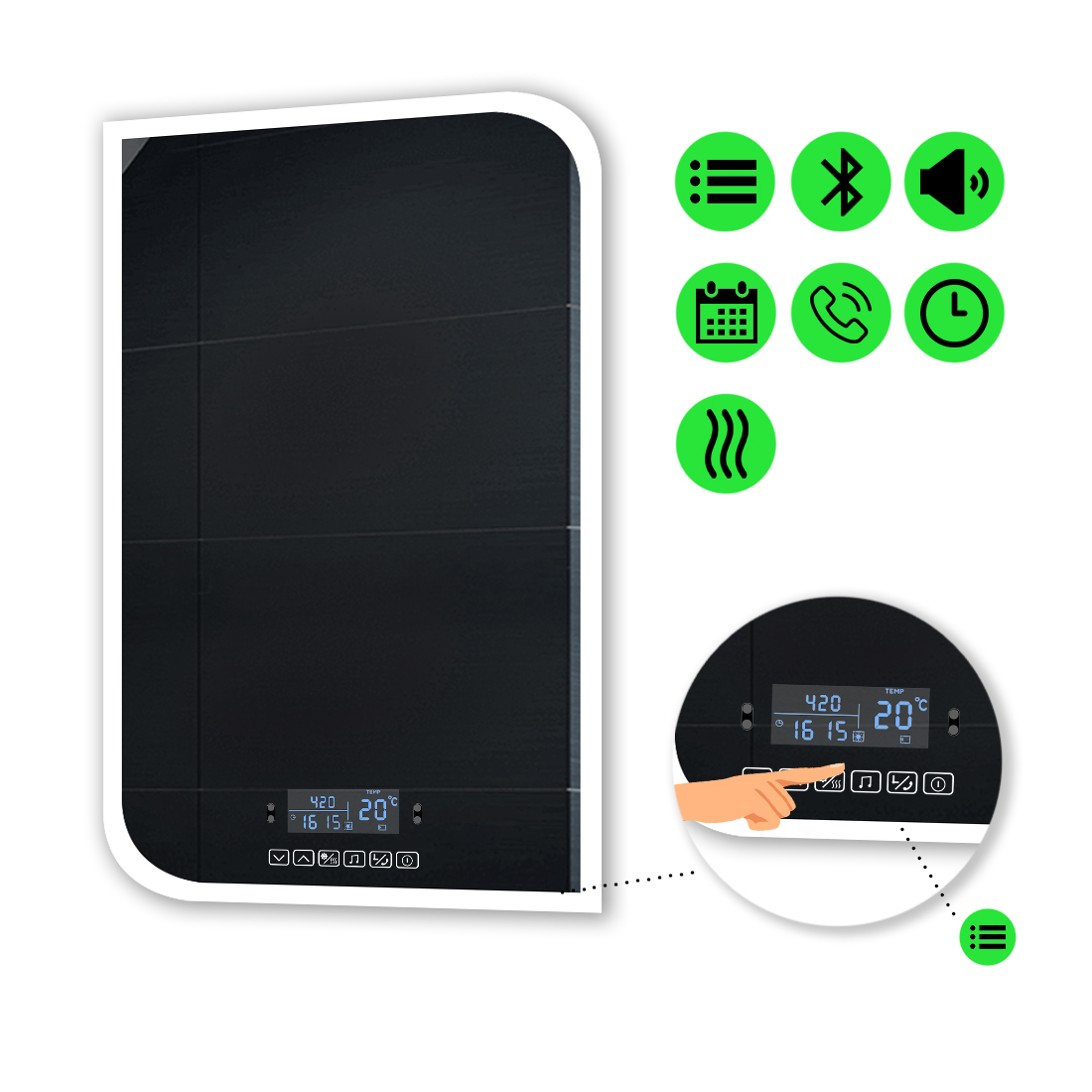 

LED-зеркало 60x100см, с Smart-блоком и подогревом, модель Kruka (Kruka127)