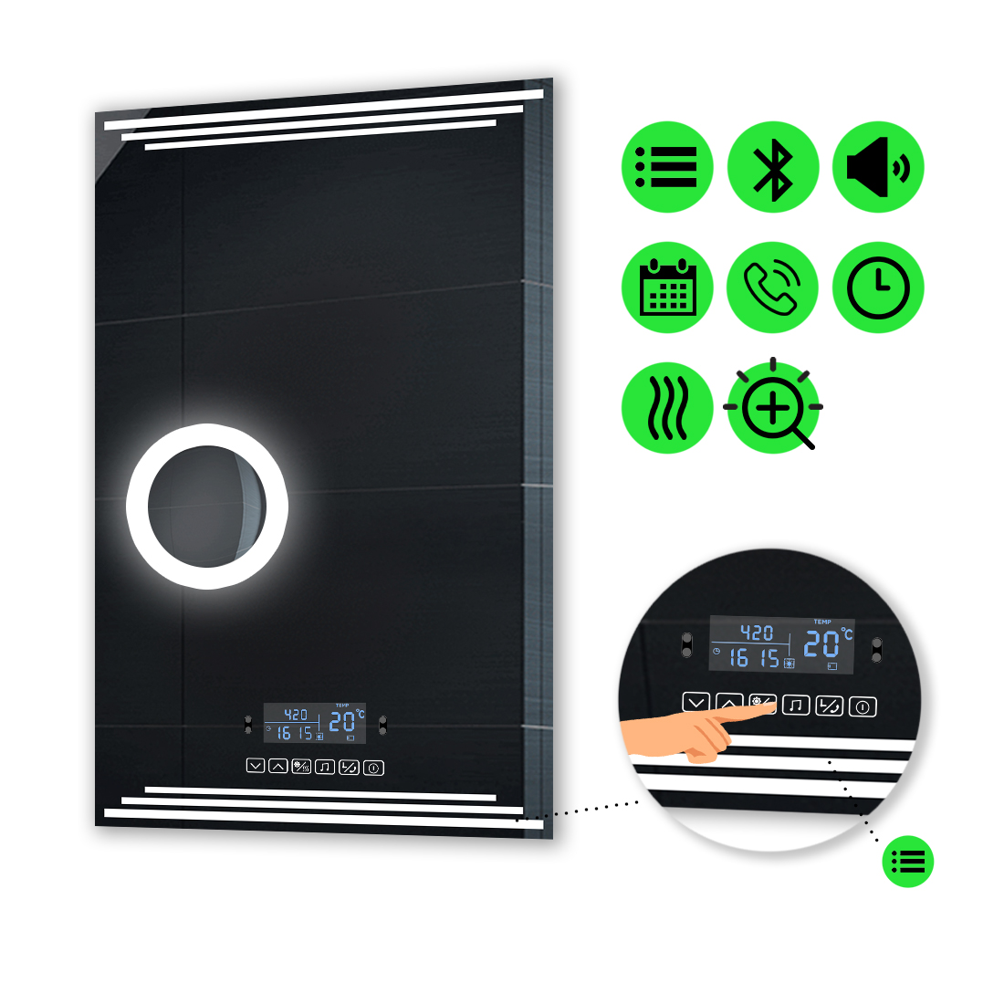 

LED-зеркало 60x80см, с Smart-блоком, линзой с подсветкой и подогревом, модель Francisca (Francisca41)