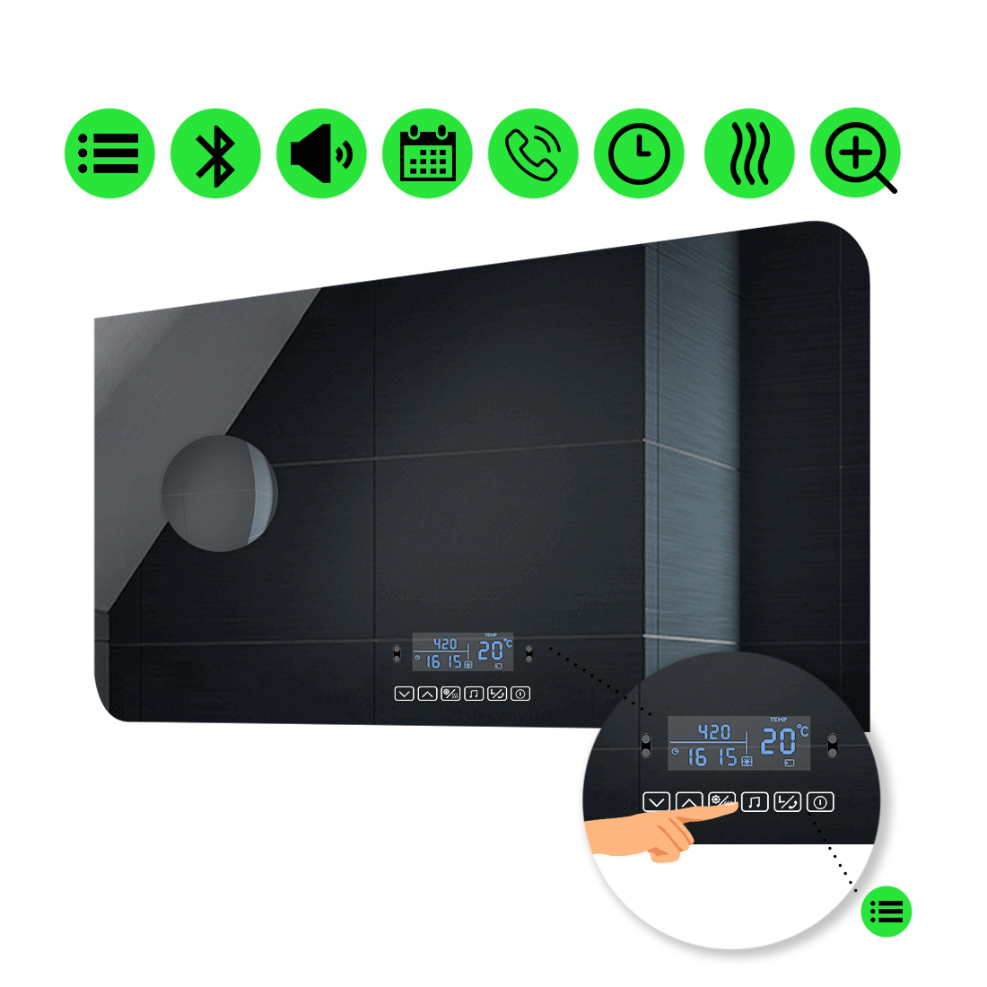 

LED-зеркало 100x70см, с Smart-блоком и линзой без подсветки, модель Simona (Simonag153)