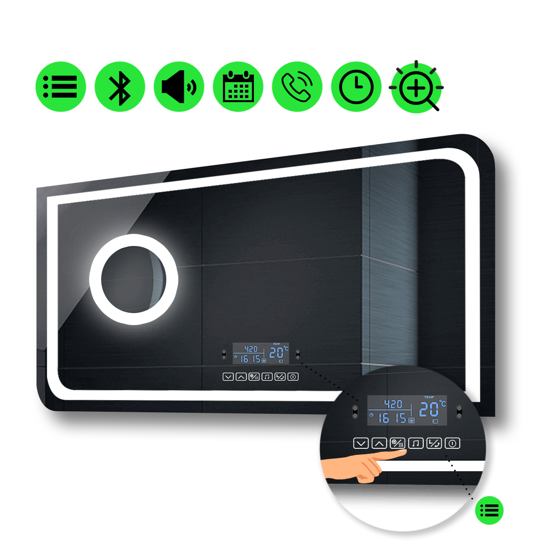 

LED-зеркало 80x60см, с Smart-блоком и линзой с подсветкой, модель Noemi (Neomig40)