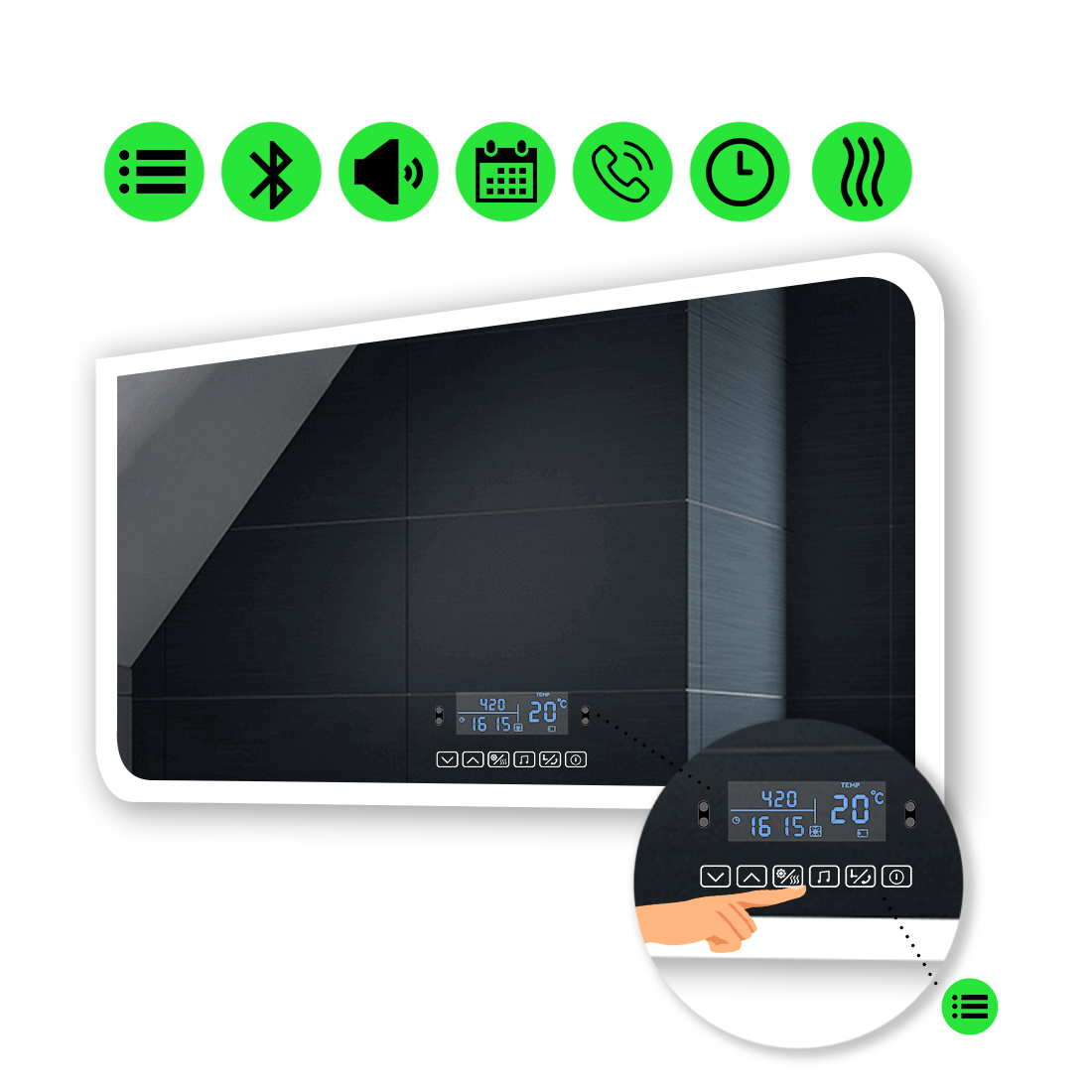 

LED-зеркало 100x60см, с Smart-блоком и подогревом, модель Kruka (Krukag127)