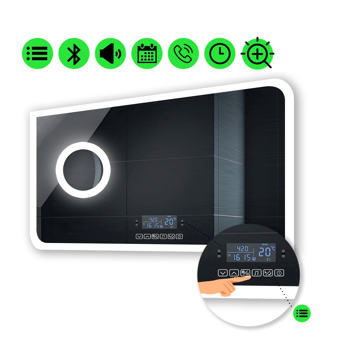 

LED-зеркало 70x60см, с Smart-блоком и линзой с подсветкой, модель Kruka (Krukag18)