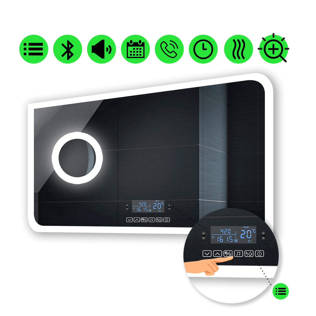 

LED-зеркало 80x60см, с Smart-блоком, линзой с подсветкой и подогревом, модель Kruka (Krukag41)