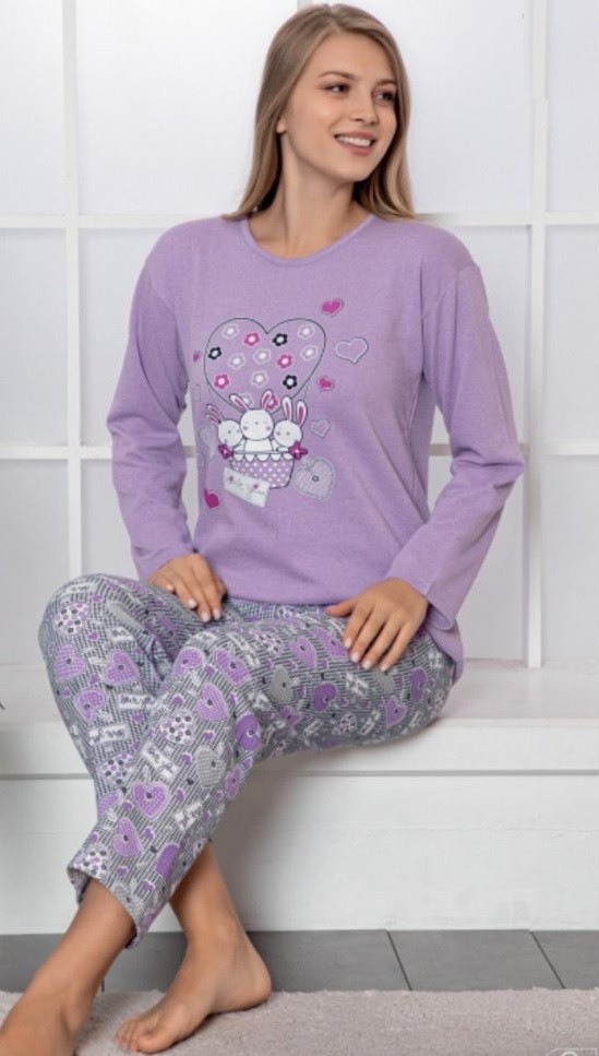 

Женская пижама (кофта+брюки) в ткани хлопок Bunnies 2XL Лавандовый
