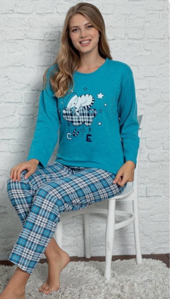 

Женская пижама (кофта+брюки) в ткани хлопок Cute L Голубая