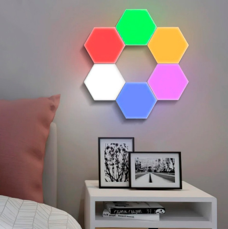 

Світильник LED з пультом на батарейках, модульний світильник шестигранний RGB 6 шт. комплект (светильник лед) (VS7004025)