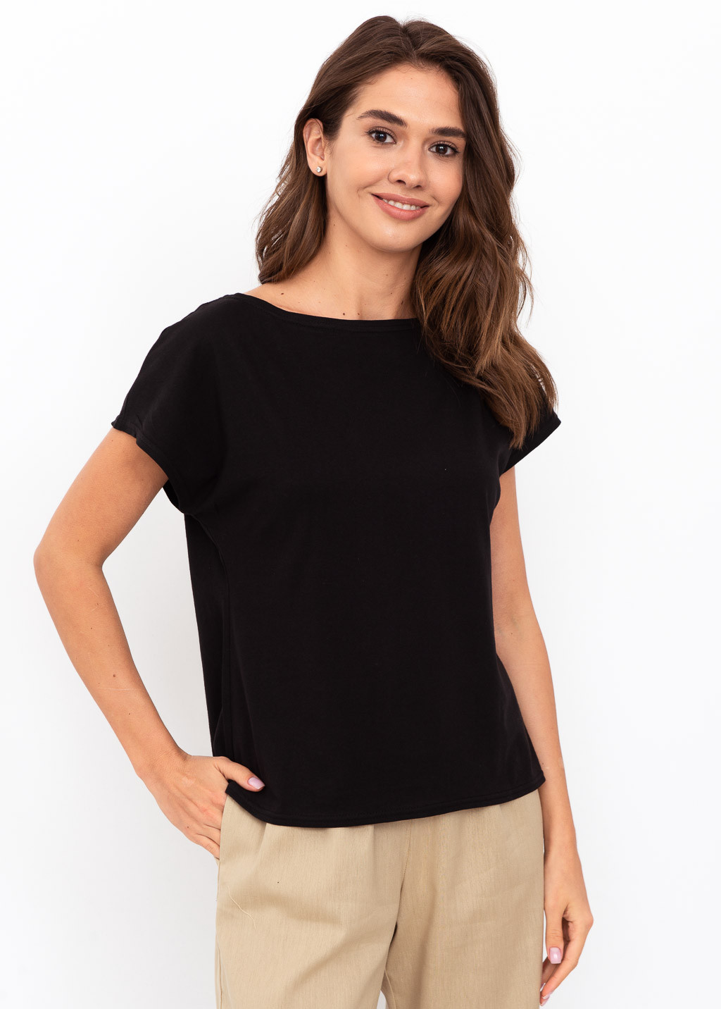 

Хлопковая футболка со спущеным плечом ENME 09097-666  Черный, Хлопковая футболка со спущеным плечом ENME 09097-666 XL Черный