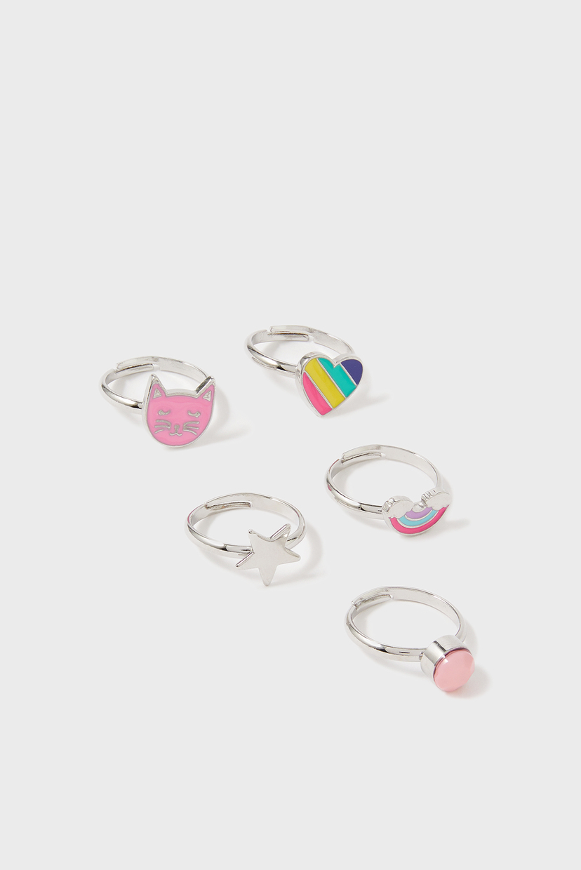 

Детские серебристые кольца (5 шт) COOL CAT RING SET Accessorize OS 283049