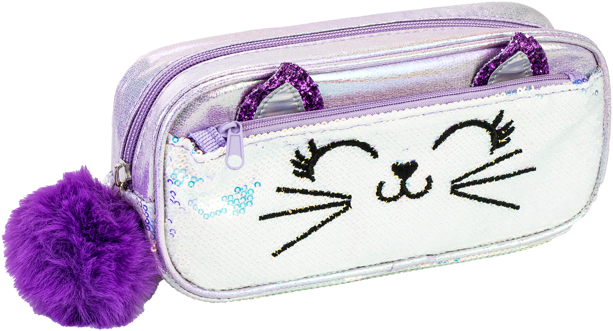 

Пенал Cool For School с пайетками и помпоном 2 отделения фиолетовый (CF87089)