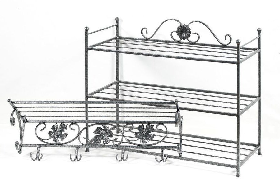 

Комплект полка для обуви Ferrum Prestige Black Silver и вешалка настенная Ferrum Venice Black Silver металлические кованые, обувница, в прихожую