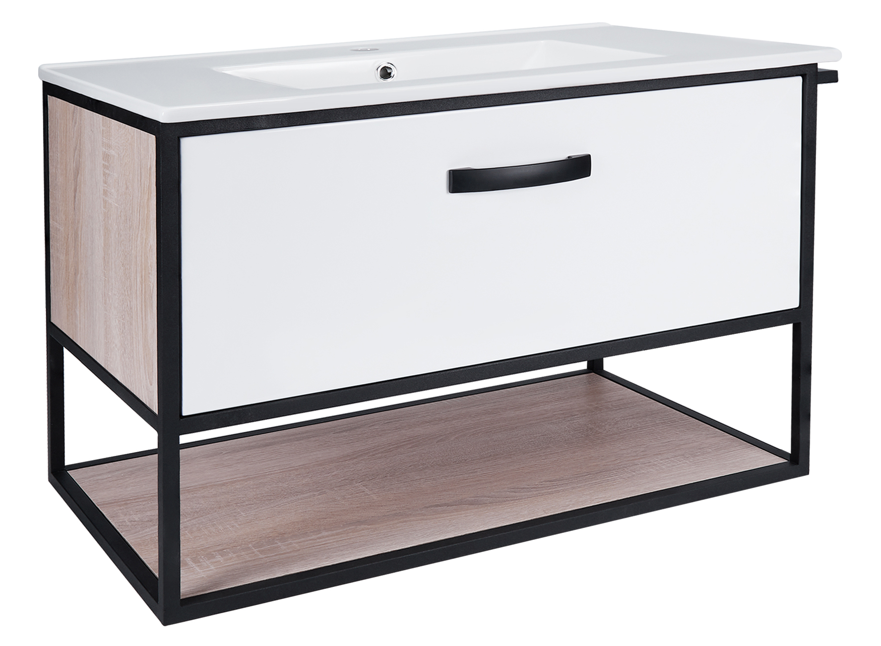

Тумба подвесная Qtap Taurus 800х580х437 White/Whitish oak с умывальником QT2472TPT803WWO