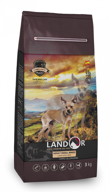 

Сухий корм Landor (Ландор) SMALL Breed LAMB & RICЕ 3 кг для дорослих собак дрібних порід з ягням
