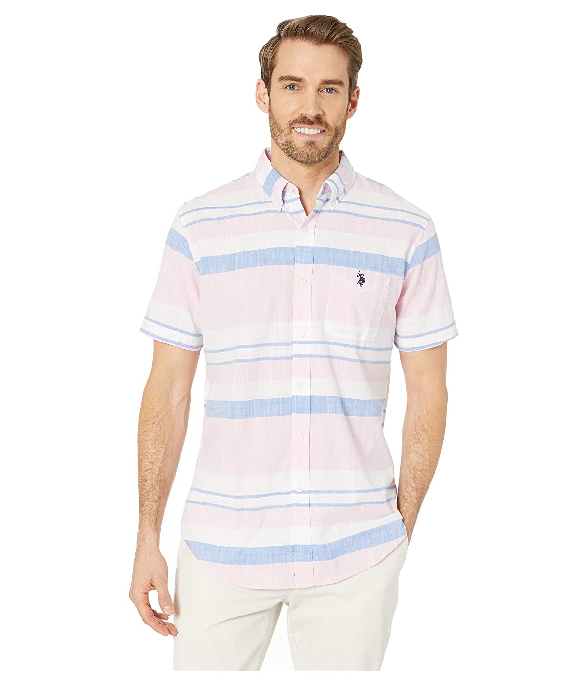 

Рубашка U.S. POLO ASSN. Horizontal Slub Stripe Button Down Pink, L (48)