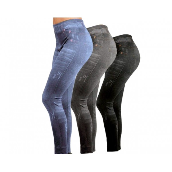 

Женские леггинсы WL 3 штуки Slim Jeggings размер S-M длина 91см Черный/Синий/Серый (W/C804)