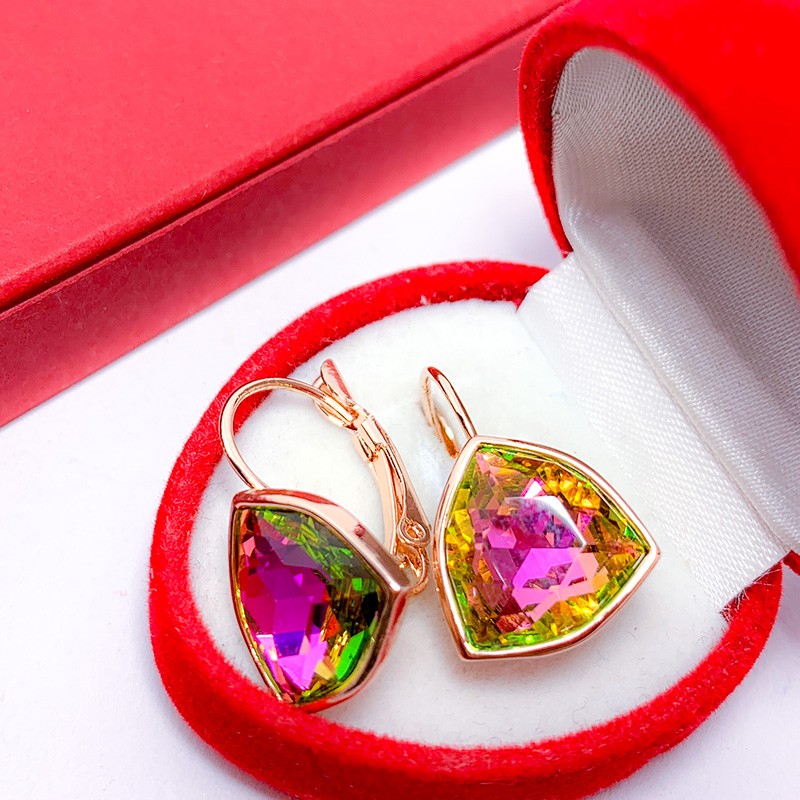 

Сережки Віват рожево-зелений кристал SW (медичне золото)