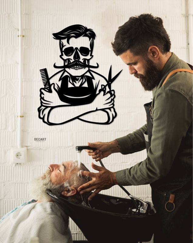 

Деревянная картина - панно Для салонов красоты Barber Skull 110х92 см