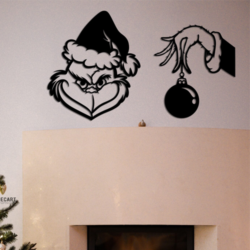 

Деревянная картина - панно Новогодние Grinch 70x59 см