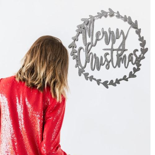 

Деревянная картина - панно Новогодние Венок Merry Christmas 70х70 см