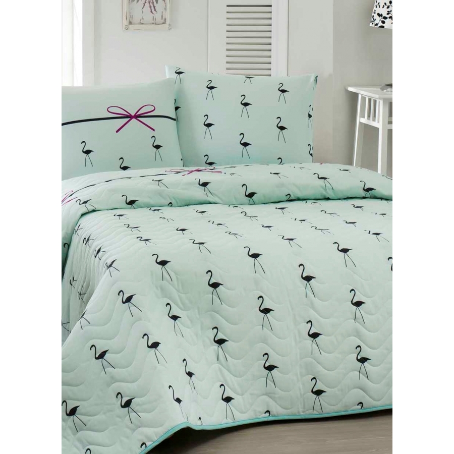 

Покрывало стеганное с наволочкой Flamingo Eponj Home 160х220 см Ментоловый 000165660