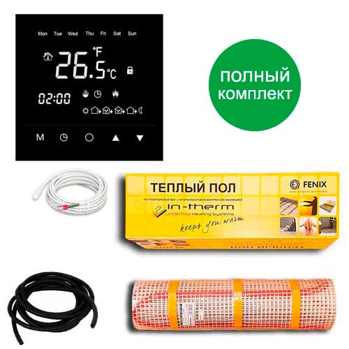 

Теплый пол двухжильный нагревательный мат IN-Term ECO 200 + программируемый терморегулятор с сенсорным экраном (черный) 1.4 м.кв - 270Вт