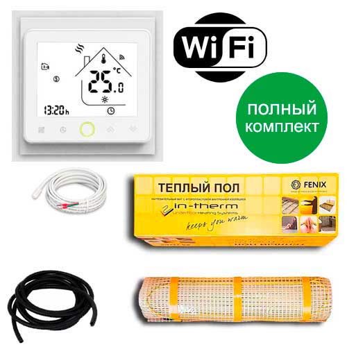 

Теплый пол двухжильный нагревательный мат IN-Term 200 + программируемый WiFi терморегулятор PWT-002 6.4 м.кв - 1300Вт