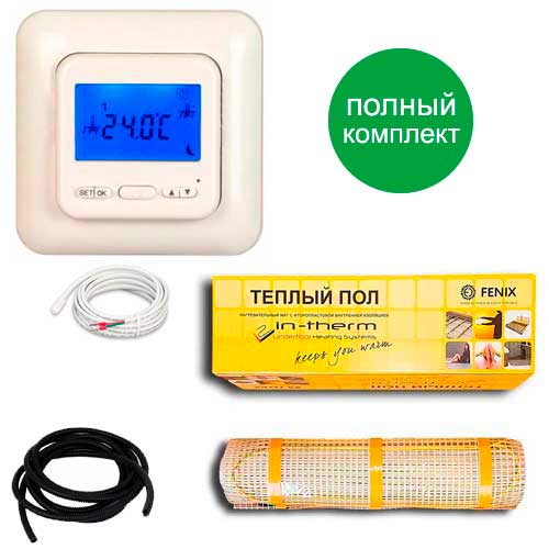 

Теплый пол двухжильный нагревательный мат IN-Term 200 + программируемый терморегулятор T4 3.6 м.кв - 720Вт