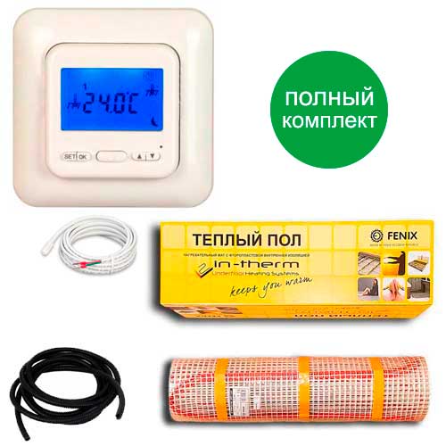 

Теплый пол двухжильный нагревательный мат IN-Term ECO 200 + программируемый терморегулятор T4 5.3 м.кв - 1080Вт