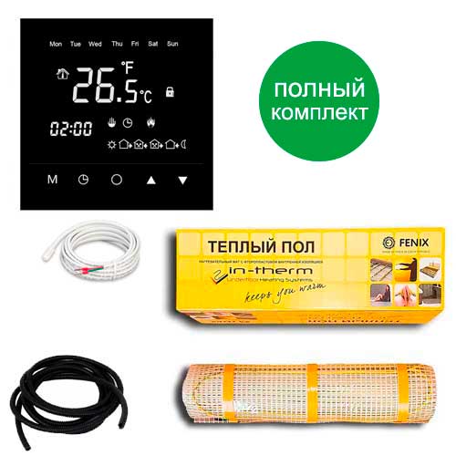 

Теплый пол двухжильный нагревательный мат IN-Term 200 + программируемый терморегулятор с сенсорным экраном (черный) 13.9 м.кв - 2790Вт