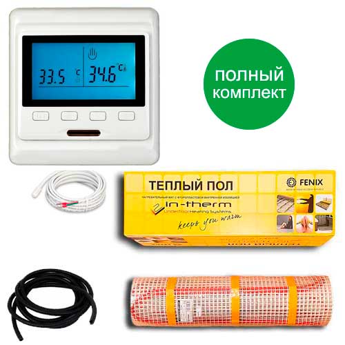 

Теплый пол двухжильный нагревательный мат IN-Term ECO 200 + программируемый терморегулятор с двумя датчиками (пол + воздух) 4.4 м.кв - 870Вт
