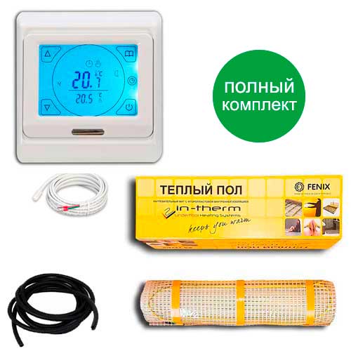 

Теплый пол двухжильный нагревательный мат IN-Term 200 + программируемый терморегулятор с сенсорным экраном 9.2 м.кв - 1850Вт