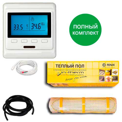

Теплый пол двухжильный нагревательный мат IN-Term 200 + программируемый терморегулятор с двумя датчиками (пол + воздух) 3.2 м.кв - 640Вт