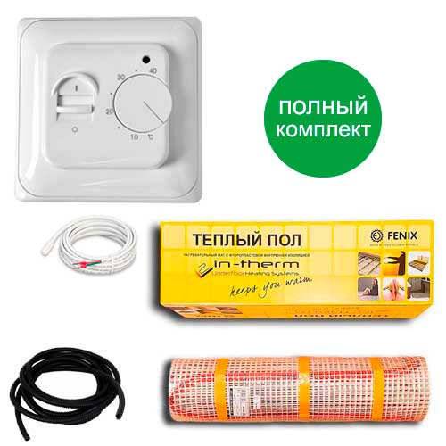 

Теплый пол двухжильный нагревательный мат IN-Term ECO 200 + механический терморегулятор 2.7 м.кв - 550Вт