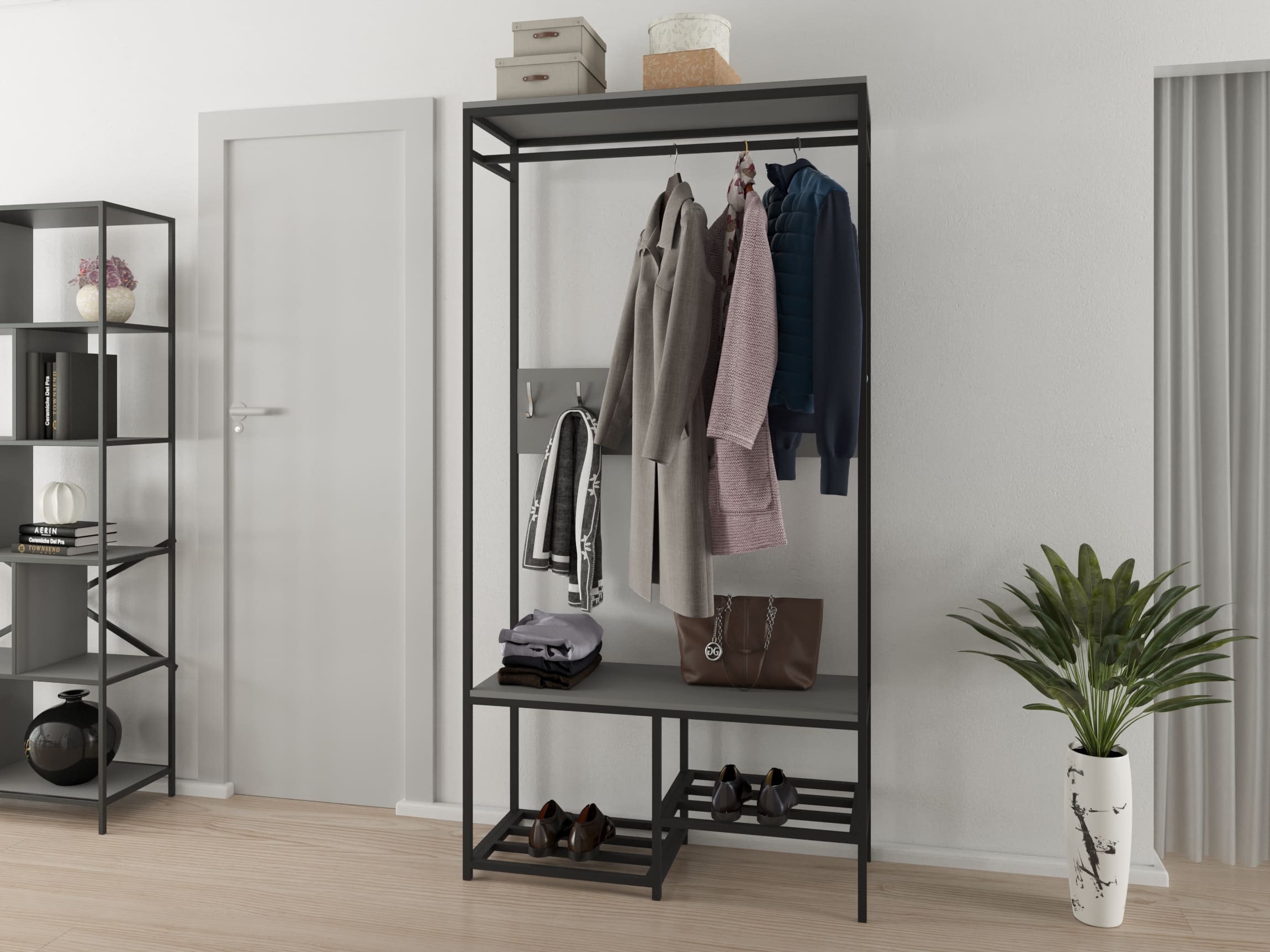 

Прихожая в стиле Loft черный Rimos вешалка + лавка Антрацит (Z-57)