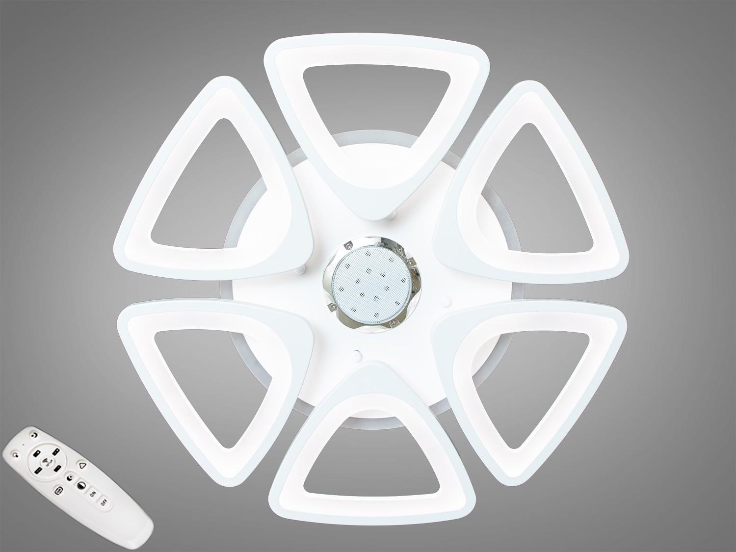

Потолочная LED люстра AlexMosh с диммером и rgb подсветкой 7ми цветов 110W с мр3 цвет белый (5458)