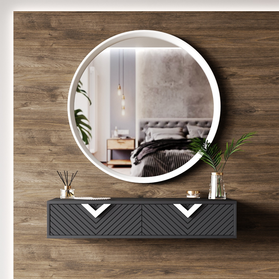 

Подвесной туалетный столик с зеркалом Fenster Оксфорд Белый Элегант Грей