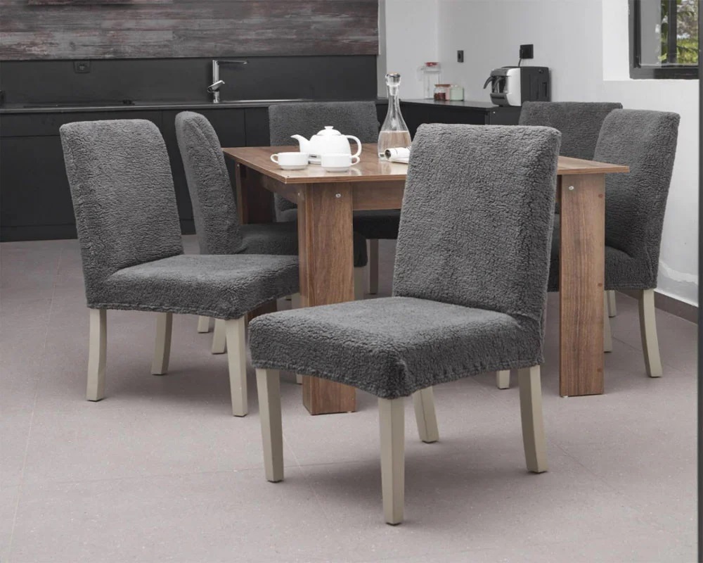 

Чехлы плюшевые на стулья без оборки (набор 6 шт) Venera ms-009 Темно-серый