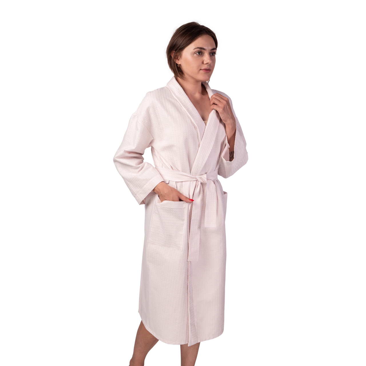 

Вафельный халат Luxyart Кимоно 54-56 XL хлопок Светло-розовый (LS-141)