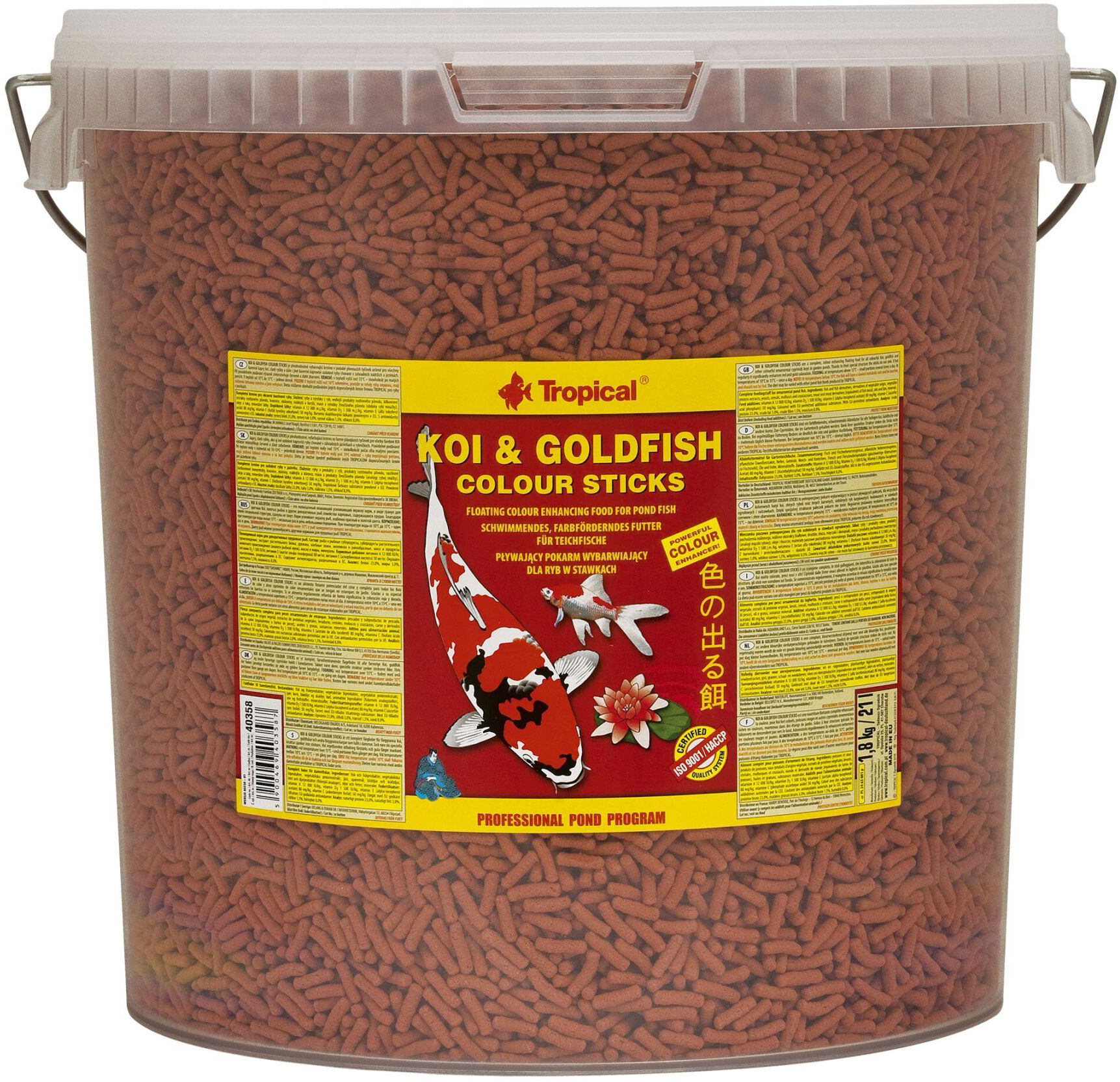 

Корм Tropical KOI & Gold COLOUR ST. для прудовых рыб Палочки 21 л/1.6 кг