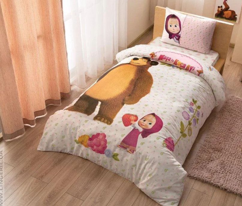 

Постельное белье Tac ранфорс (100%хлопок) Masha and the bear superberry полуторка на резинке