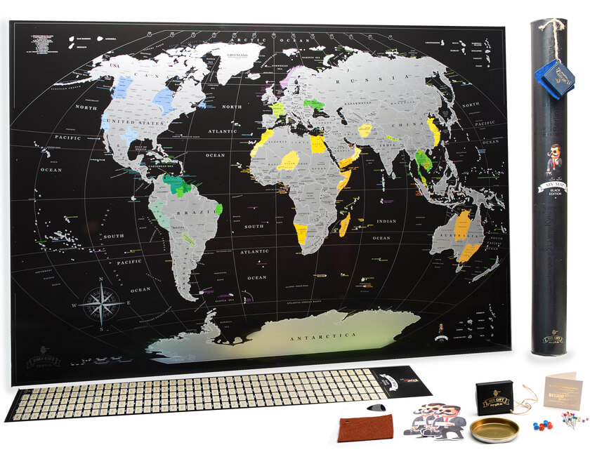 

Серебряная скретч карта мира My Map Black (черная) edition english, в тубусе на английском, 88*63 см