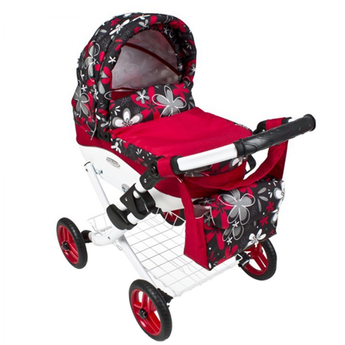 

Коляска для кукол Adbor Lily Lc-18 Красный/Черный с принтом с корзиной, матрасом и сумкой + чехол на ножки