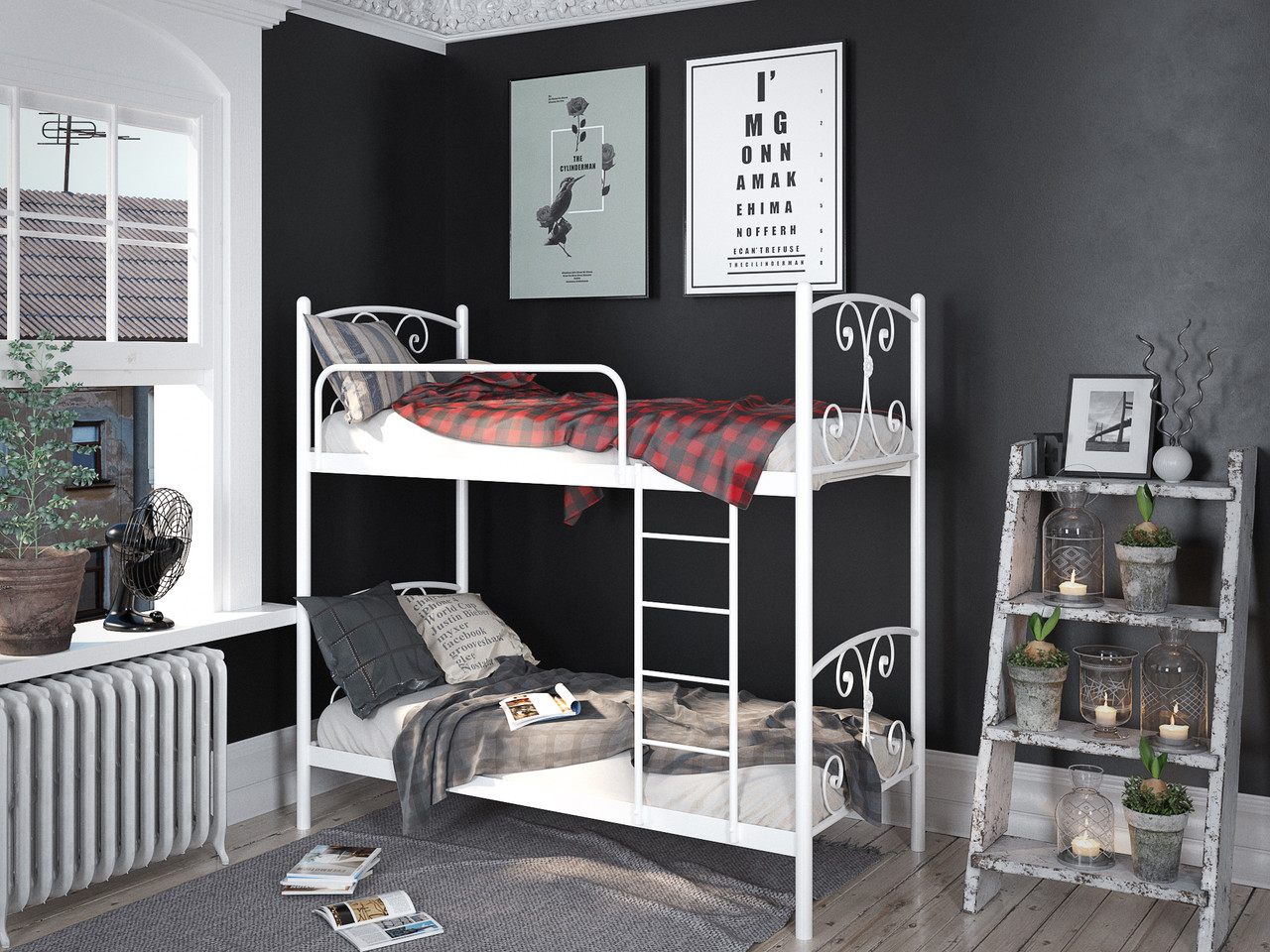 

Кровать двухъярусная металлическая 90*190 Жасмин белый Tenero без матраса